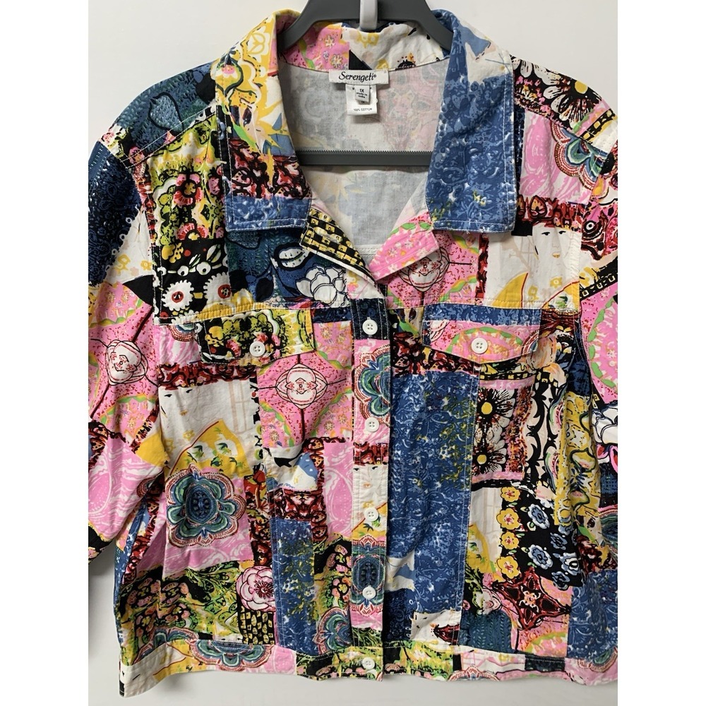 Serengeti Pink Multi Colorful Patchwork Women's Jacket Size 1X - Picture 2 of 12